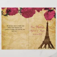 French Eiffel tower pink  folded Wedding program