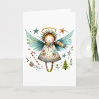 Whimsical Christmas Angel Modern Folk Art Style Card