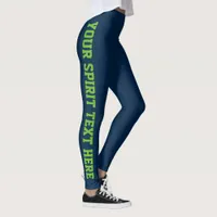 Navy School Spirit Leggings Custom Lime Green Text