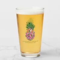 Tropical Floral Pineapple Watercolor Wedding Glass
