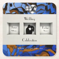 Royal Blue Theme Contemporary Modern Abstract Square Paper Coaster