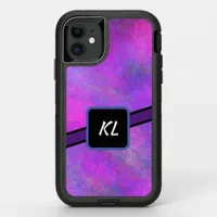 Monogrammed Purple and Blue Bubbles Abstract OtterBox Defender iPhone 11 Case