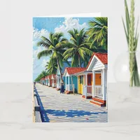 Colorful Tropical Vibrant Beach Huts Birthday Card