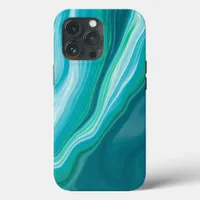 Deep Blue and Teal Green Ocean Marble Art iPhone 13 Pro Case