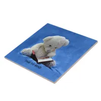 Teddy Bear Time to Read Blue Stuffed Animal, ZKOA Ceramic Tile