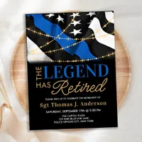 Police Retirement Thin Blue Line American Flag Invitation Postcard