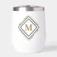 Geometric Diamond Frame Monogram Black/Gold ID617 Thermal Wine Tumbler