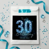 Glamorous Teal Blue Black Diamond 30th Birthday Favor Bag