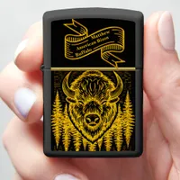 Bison Buffalo Head Illustration Amid Tall Trees r Zippo Lighter