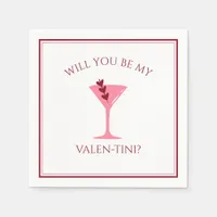 Cute Valentines Day Martini Aesthetic Red & Pink  Napkins