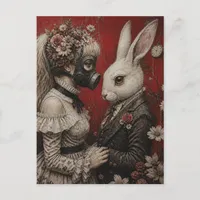 Alice in Gas Mask With White Rabbit Dark Fantasy Postcard