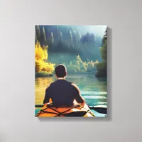 Serene Kayaking Scene | Man in Kayak in Mountains Canvas Print