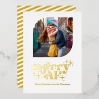 White & Gold Modern Retro Christmas Photo Foil Holiday Card