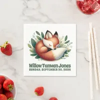 W2A Cute Fox Cub Sleeps in a Bed of Leaves Baby Shower
