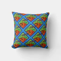 Pumpkins and Bats in Patterns of Green/Blue Throw Pillow