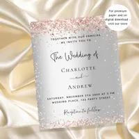 Silver glitter rose gold wedding invitation