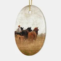 Horse Powered Field Work Ceramic Ornament