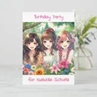 Cute Anime Girls Birthday Party Invitation