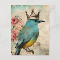 Beautiful Blue Bird in a Crown Collage Postcard