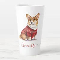 Cute Watercolor Personalized Christmas Corgi Dog Latte Mug