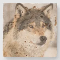 Wolf face stone coaster