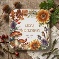 Rustic Woodland Mushroom Sunflower Autumn Birthday Paper Plates