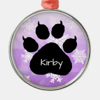 Dog's Name Personalized Paw Print Christmas  Metal Ornament