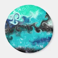 Teal, Blue and Black Fluid Art Marble Swirls   Magnet