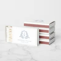 Traditional Monogram Crest Blue Elegant Wedding Matchboxes