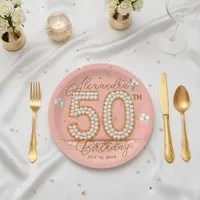 Glamorous Pearl and Gold 50th Birthday Party Paper Plates