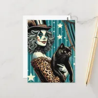 A Cute Clown and Black Cat Postcard