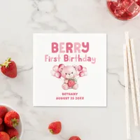 Cute Berry First Birthday Strawberry Pink Napkins