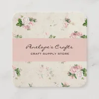 Vintage Roses Pink Floral Square Business Card