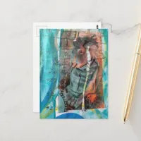 Retro Donkey Unique Mixed Media Collage Postcard