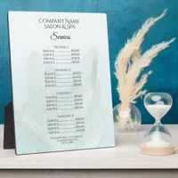 Light Ice Blue Crystals Spa Salon Services Menu Plaque