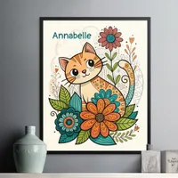 Cute Cat with Flowers Poster