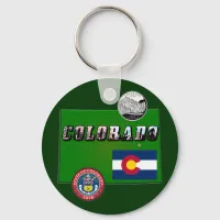 Colorado Picture Text, Flag, Seal, Quarter, Map Keychain