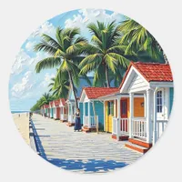 Colorful Tropical Vibrant Beach Huts Classic Round Sticker