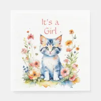 Cute Kitten Themed Girl's Baby Shower Napkins