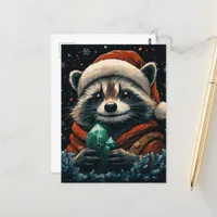 Adorable Christmas Raccoon Postcard