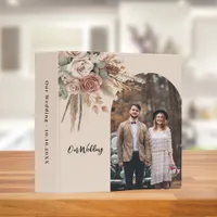 Beige cream roses pampas photo arch wedding album 3 ring binder