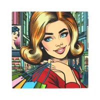 Retro Lady with Shopping Bags Mid Century Metal Print