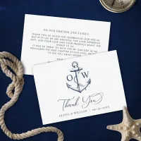 Monogram Anchor Nautical Wedding  Thank You Card