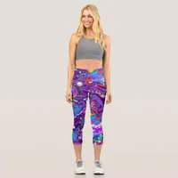 Purple, Blue Colorful Bubbles Abstract Modern   Capri Leggings