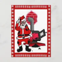 Vintage Santa Claus and a Coal Stove Burner Holiday Postcard