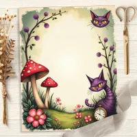 Alice Cheshire Cat Mushroom Clock Scrapbook Paper