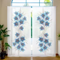Elegant Blue Lily  Soft Floral Art Serene Interior Sheer Curtains