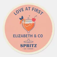 Love at First Spritz Preppy Bridal Shower Classic Round Sticker