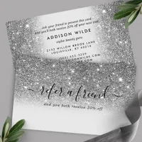 Signature Script Silver Glitter Modern Girly Referral Card