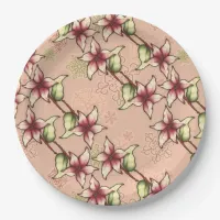 Pink Poinsettia Diagonal Stripe Christmas Paper Plates